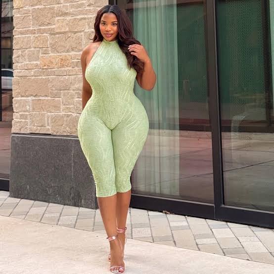 Carina high neck texture backless capri jumpsuit