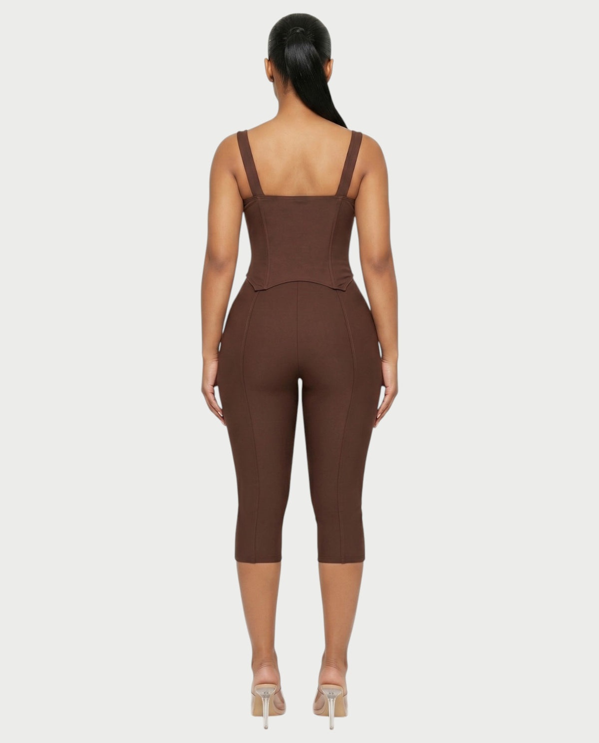 Sleek brown corset top and pants sets