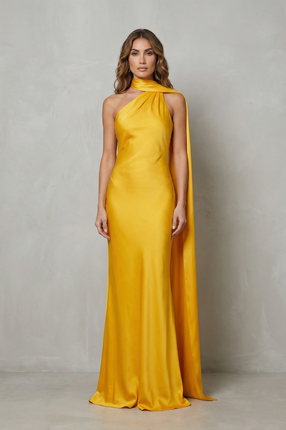 Satin one shoulder long dress