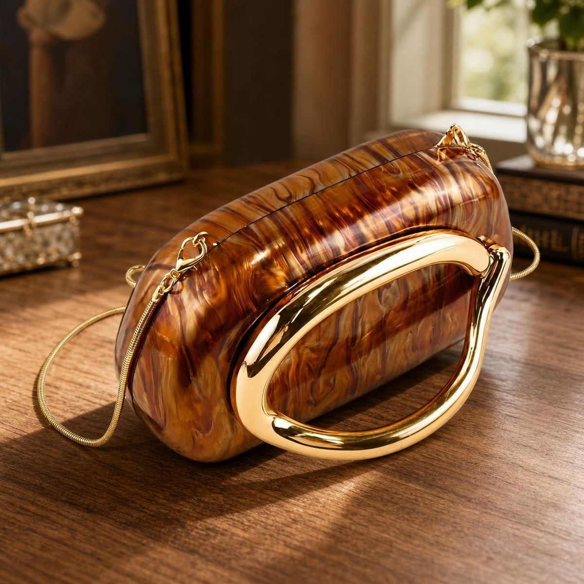 brown marbled acrylic evening clutch