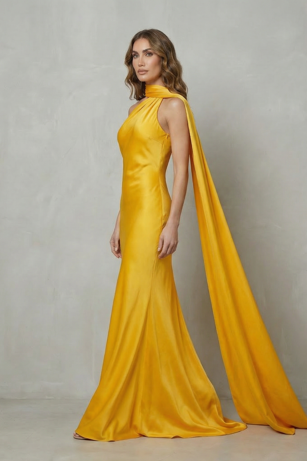 Satin one shoulder long dress