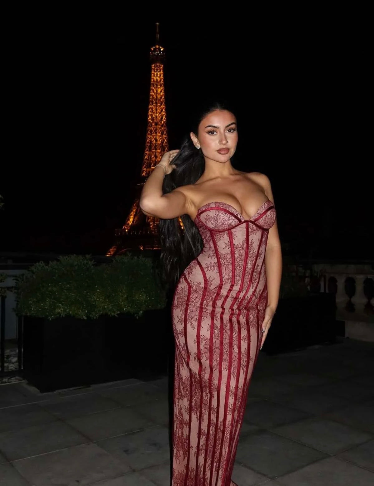 strapless lace corset maxi and mini dress