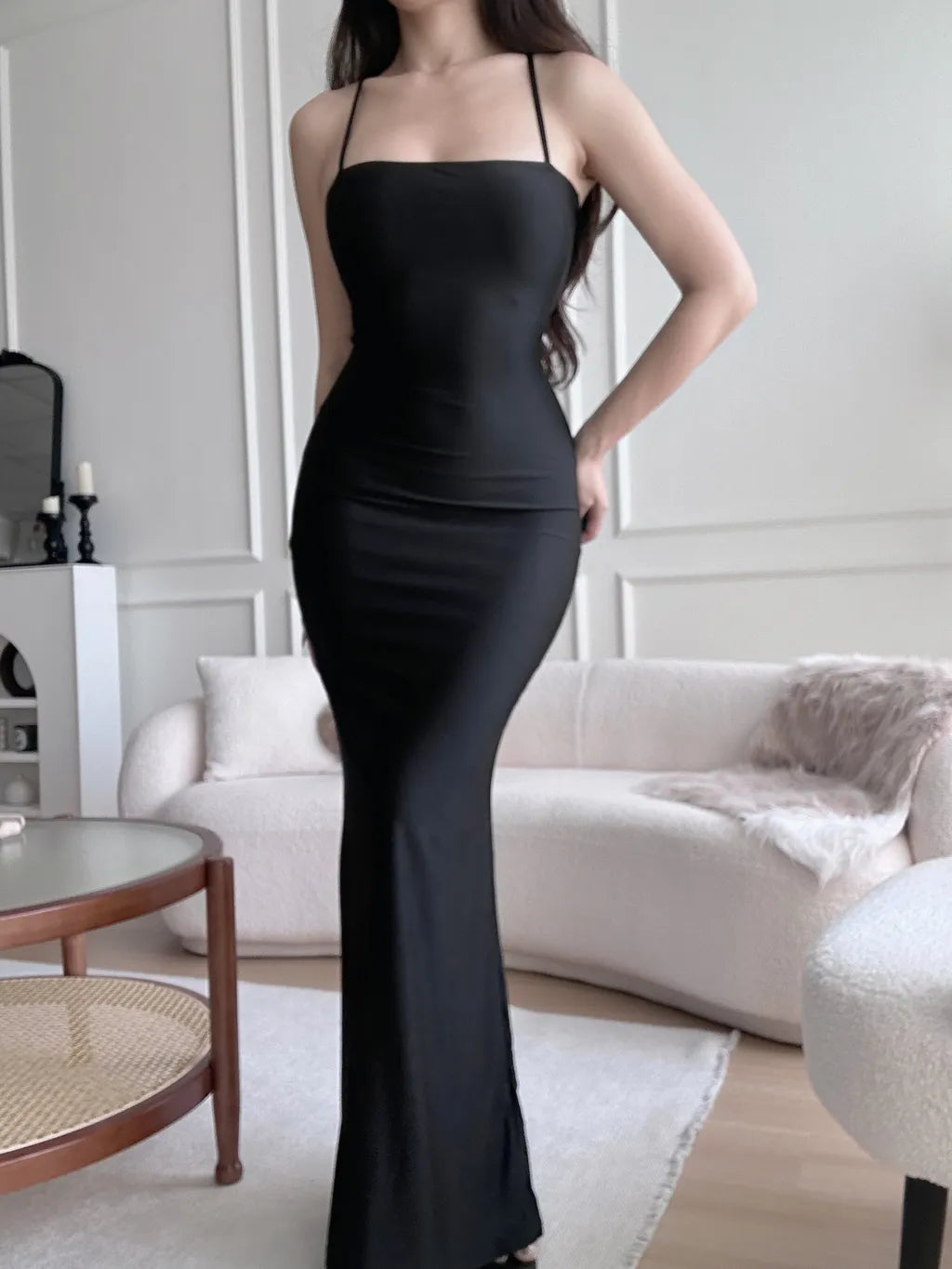 Lara bareback glossy maxi dress