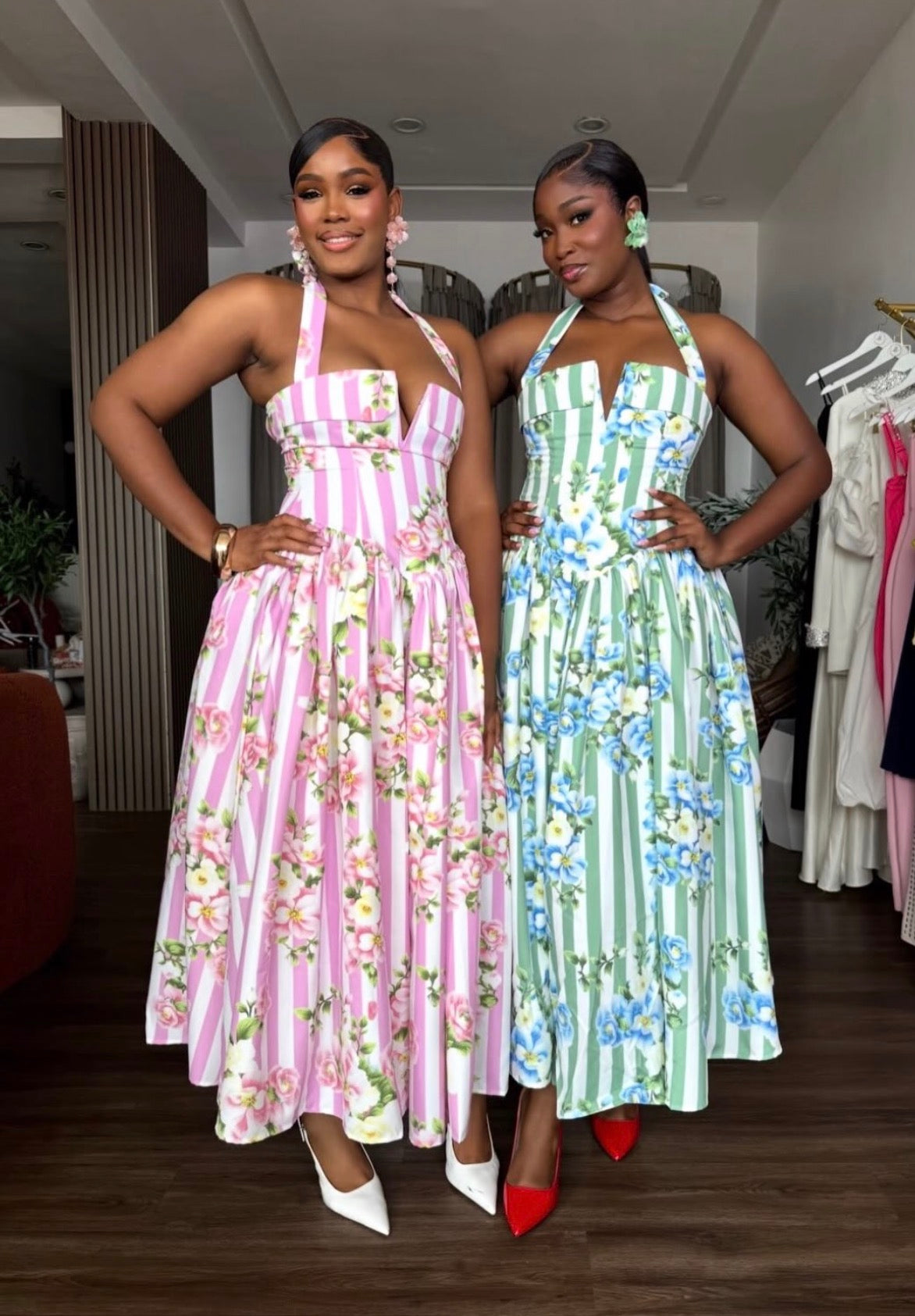 striped floral corset maxi dress