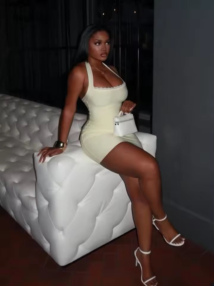 Yellow halter bodycorn dress