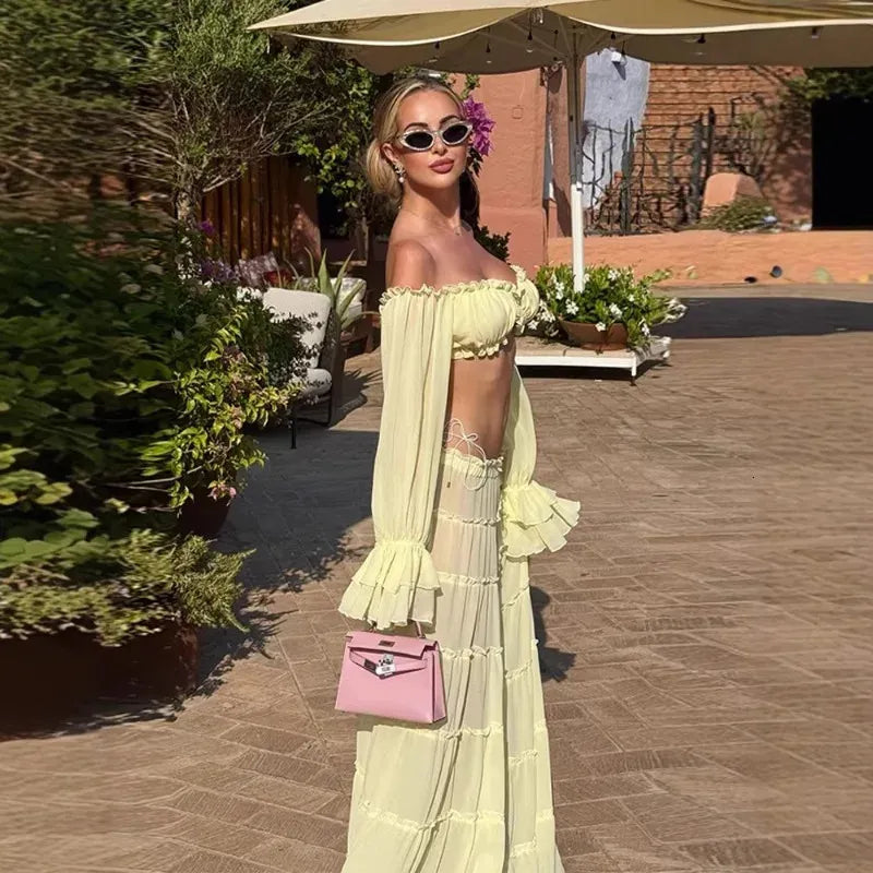 yellow off-the-shoulder two-piece