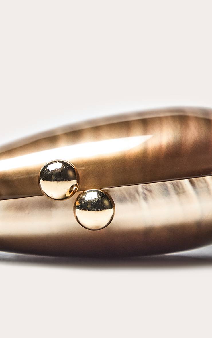 CHOCOLATE PEARL METALLIC PEBBLE HARD CLUTCH BAG