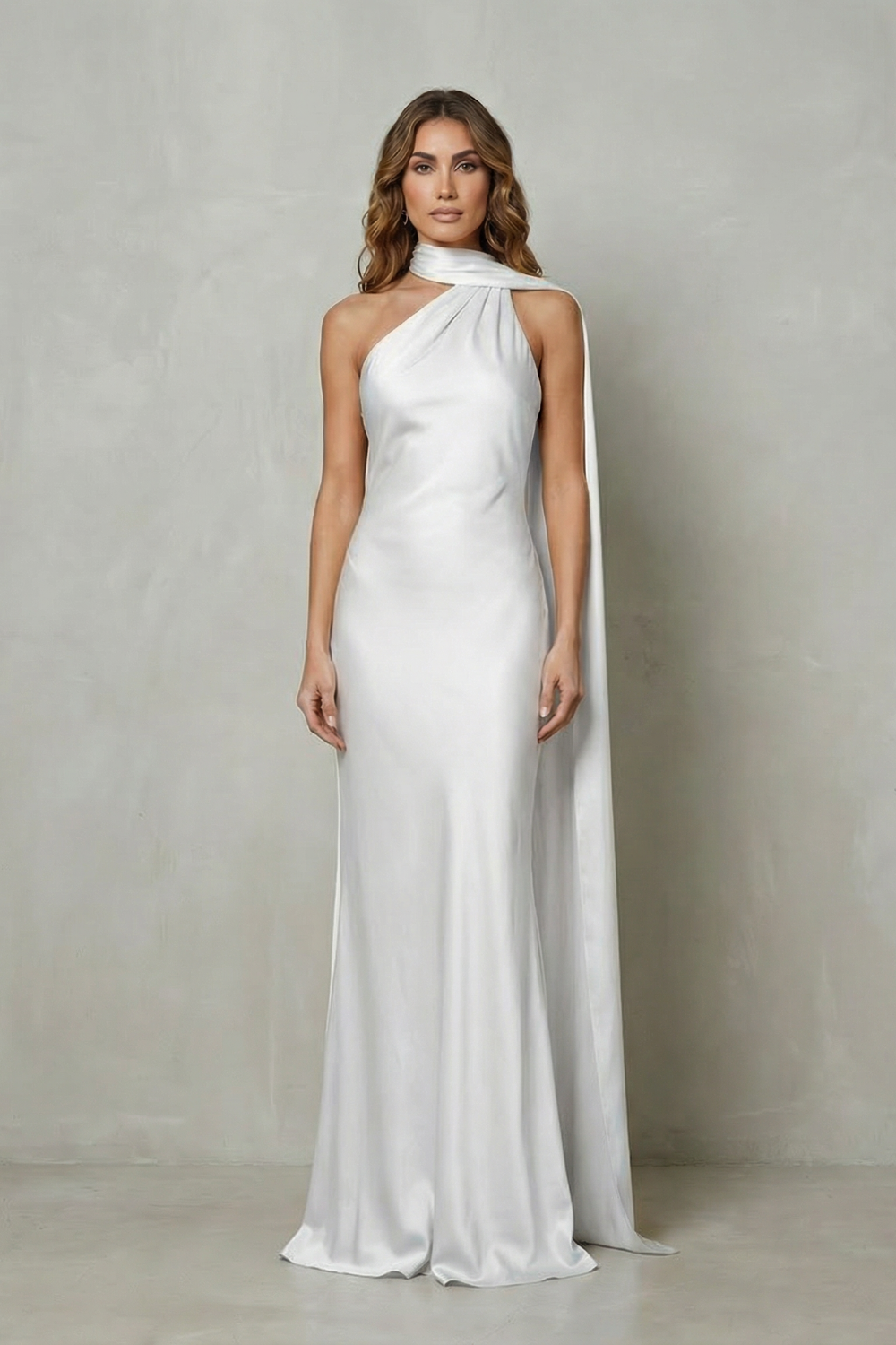 Satin one shoulder long dress