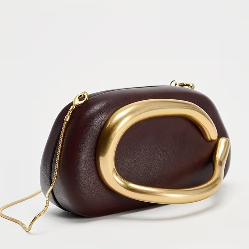burgundy faux-leather evening clutch bag