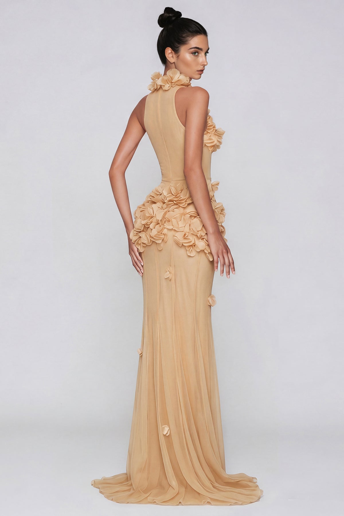 Kira flower high split mesh maxi dress