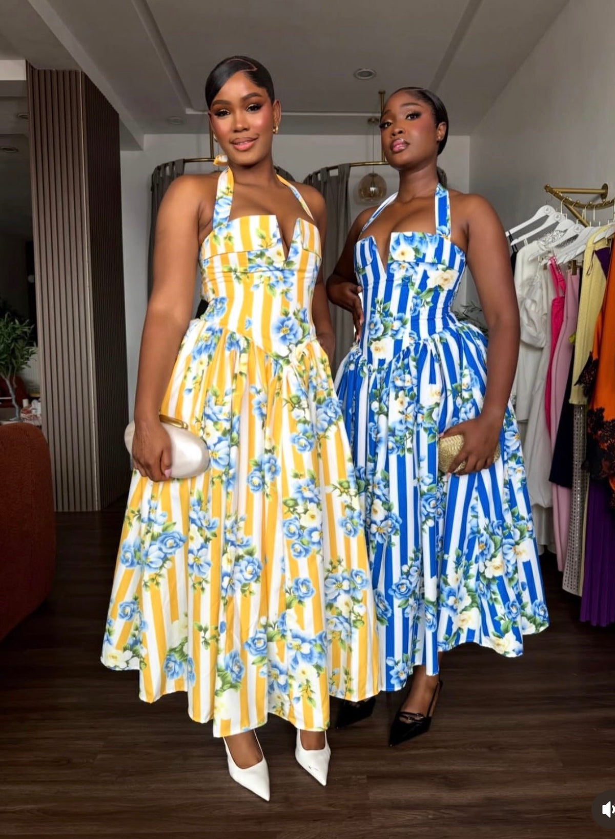 striped floral corset maxi dress