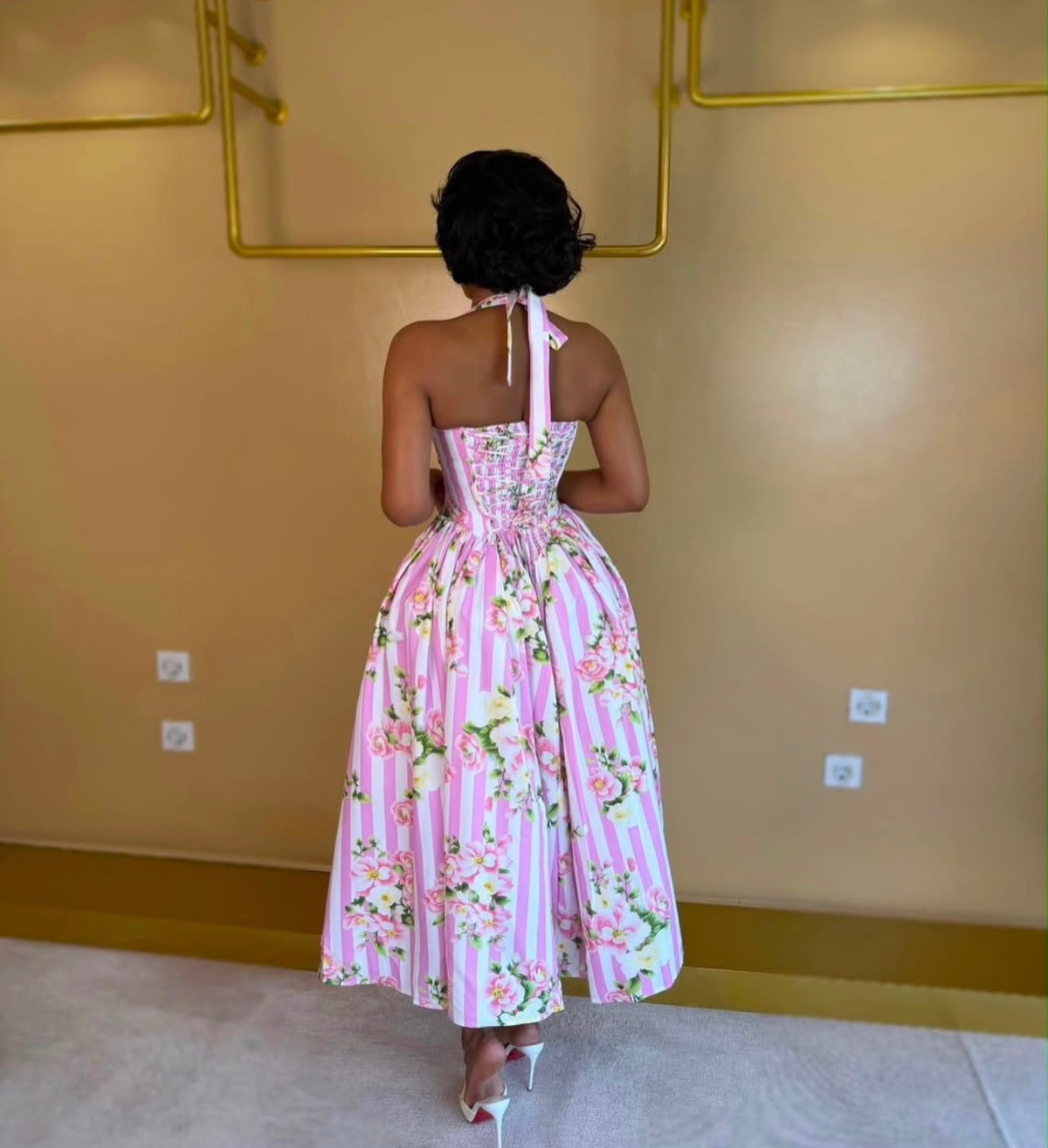 striped floral corset maxi dress