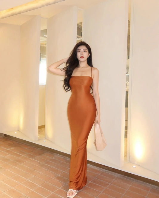 Lara bareback glossy maxi dress