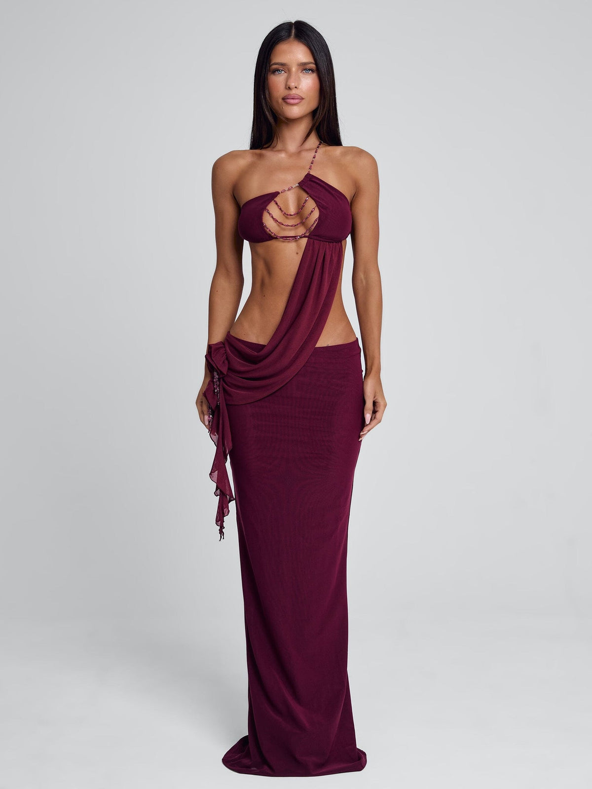 Raer long dress in burgundy