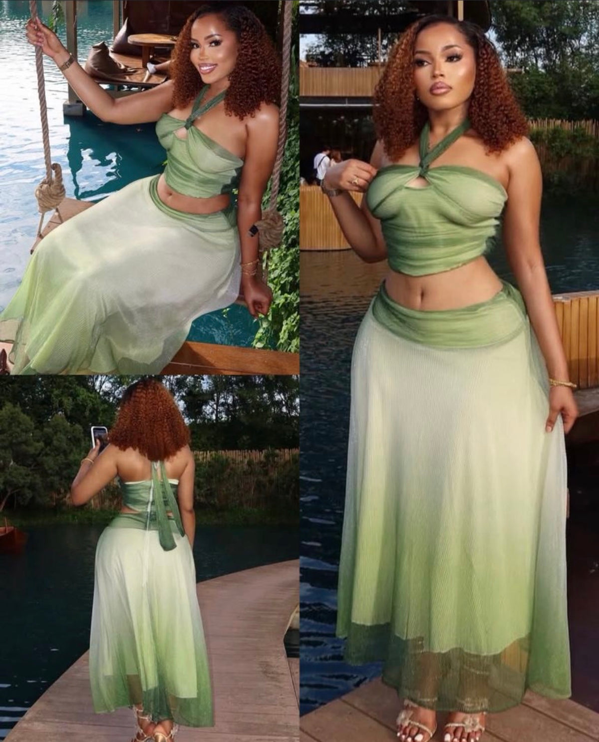 Green ombre two piece sets