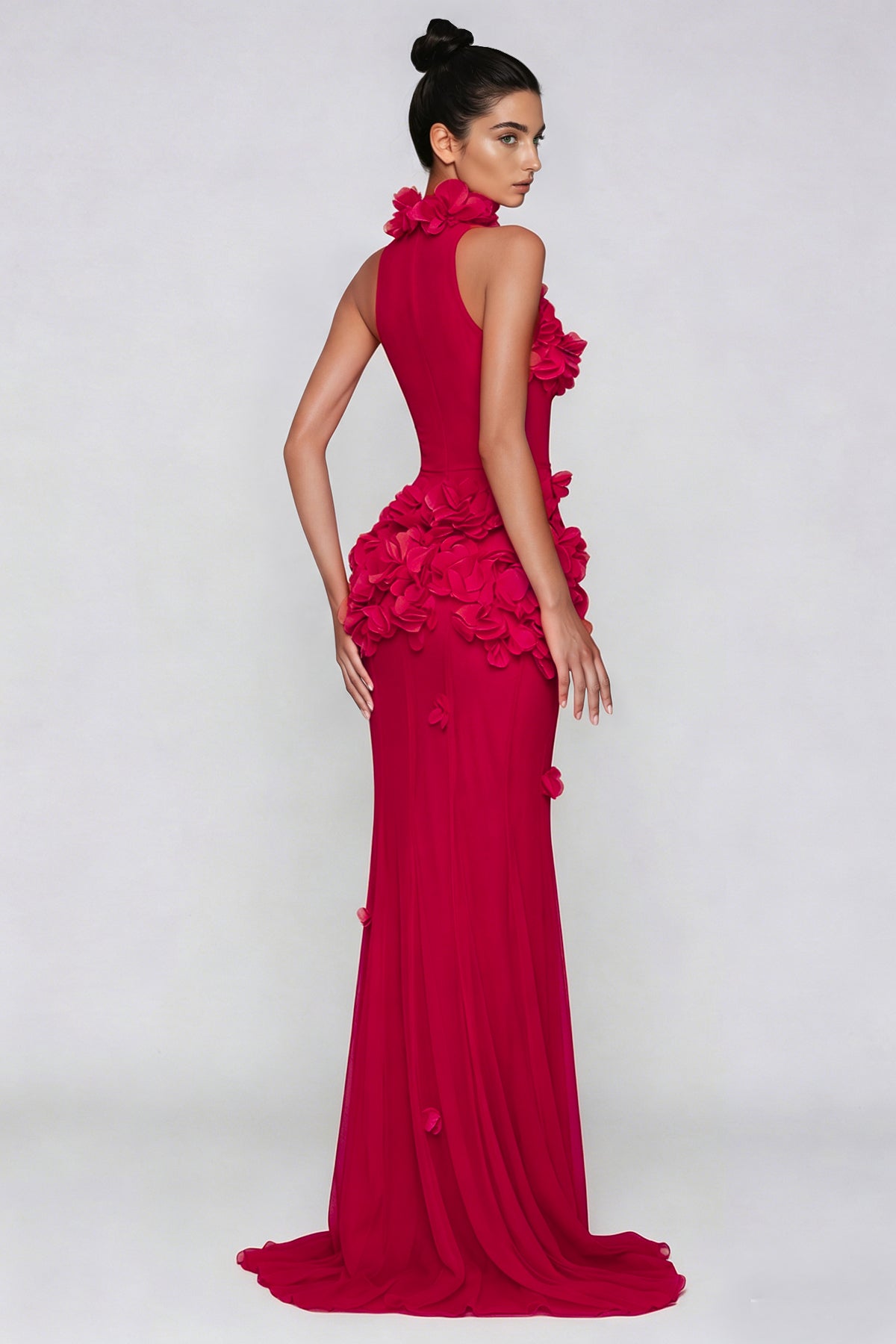 Kira flower high split mesh maxi dress