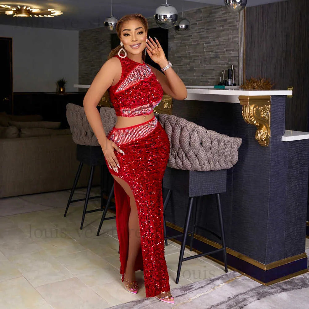 Red sequin two piece sets