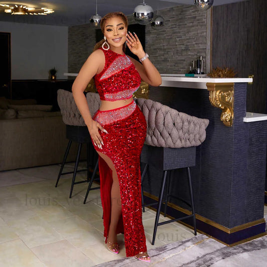 Red sequin two piece sets