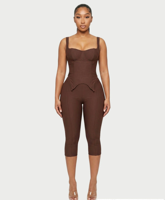 Sleek brown corset top and pants sets