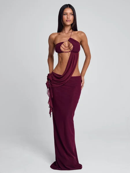 Raer long dress in burgundy