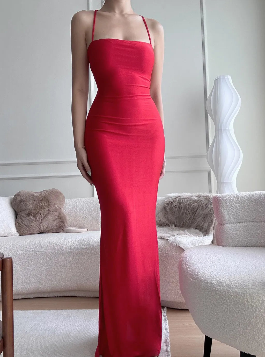 Lara bareback glossy maxi dress