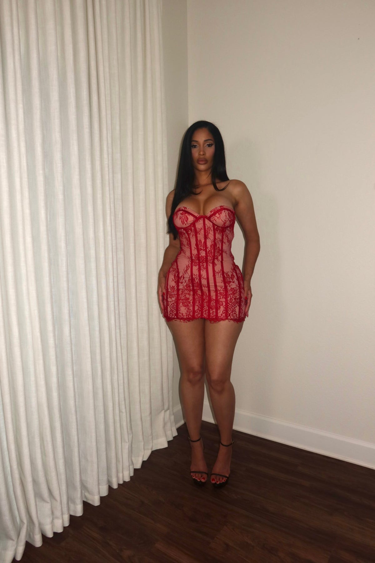 strapless lace corset maxi and mini dress