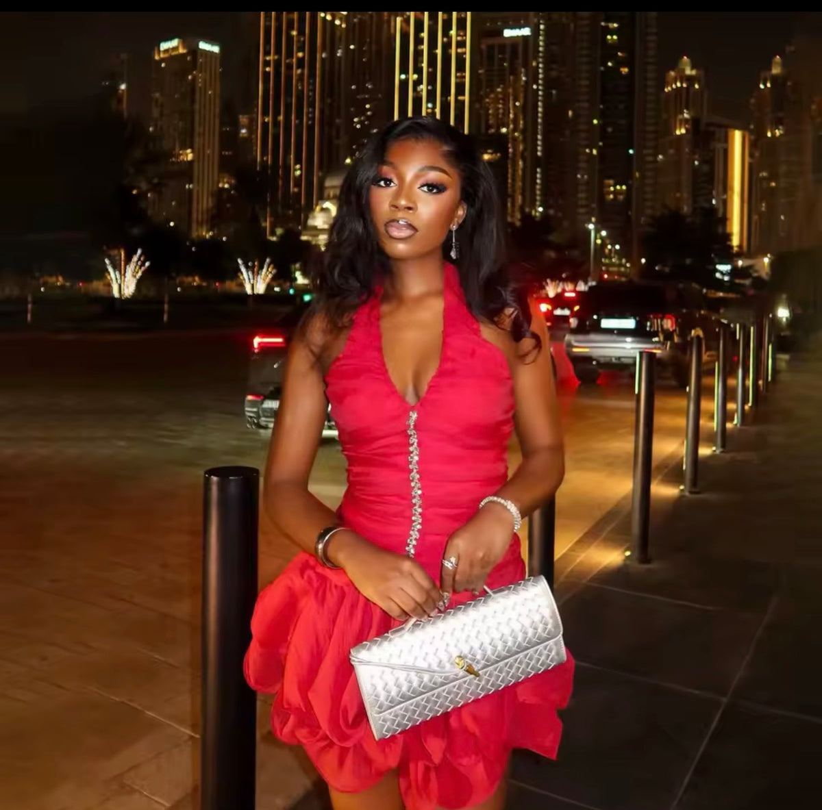 Red crystal prom party dress