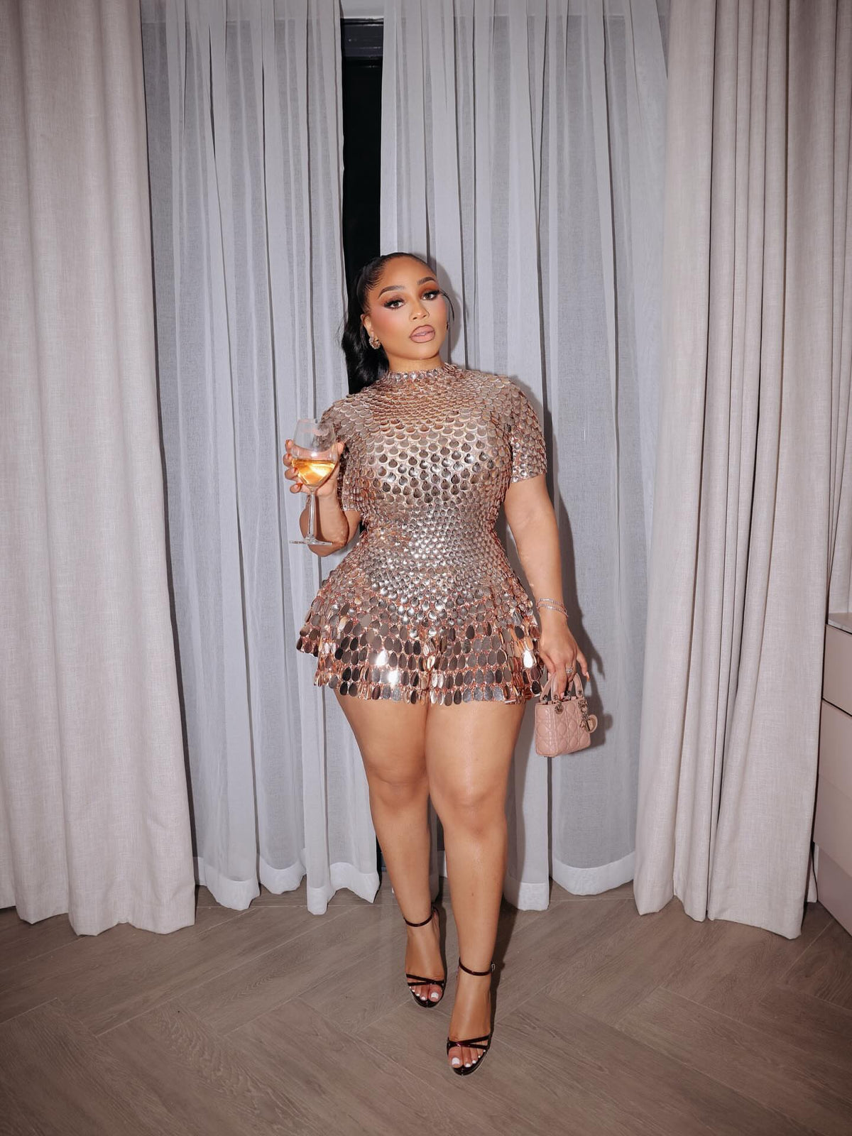 Sequined shell bodysuit mini dress