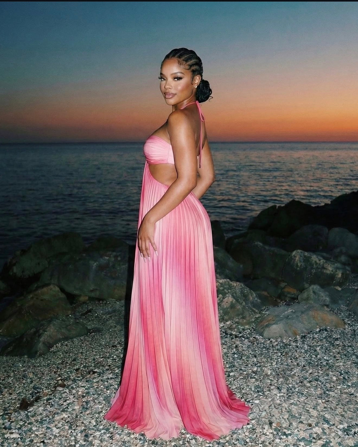 Liviana ombre pleated maxi dress