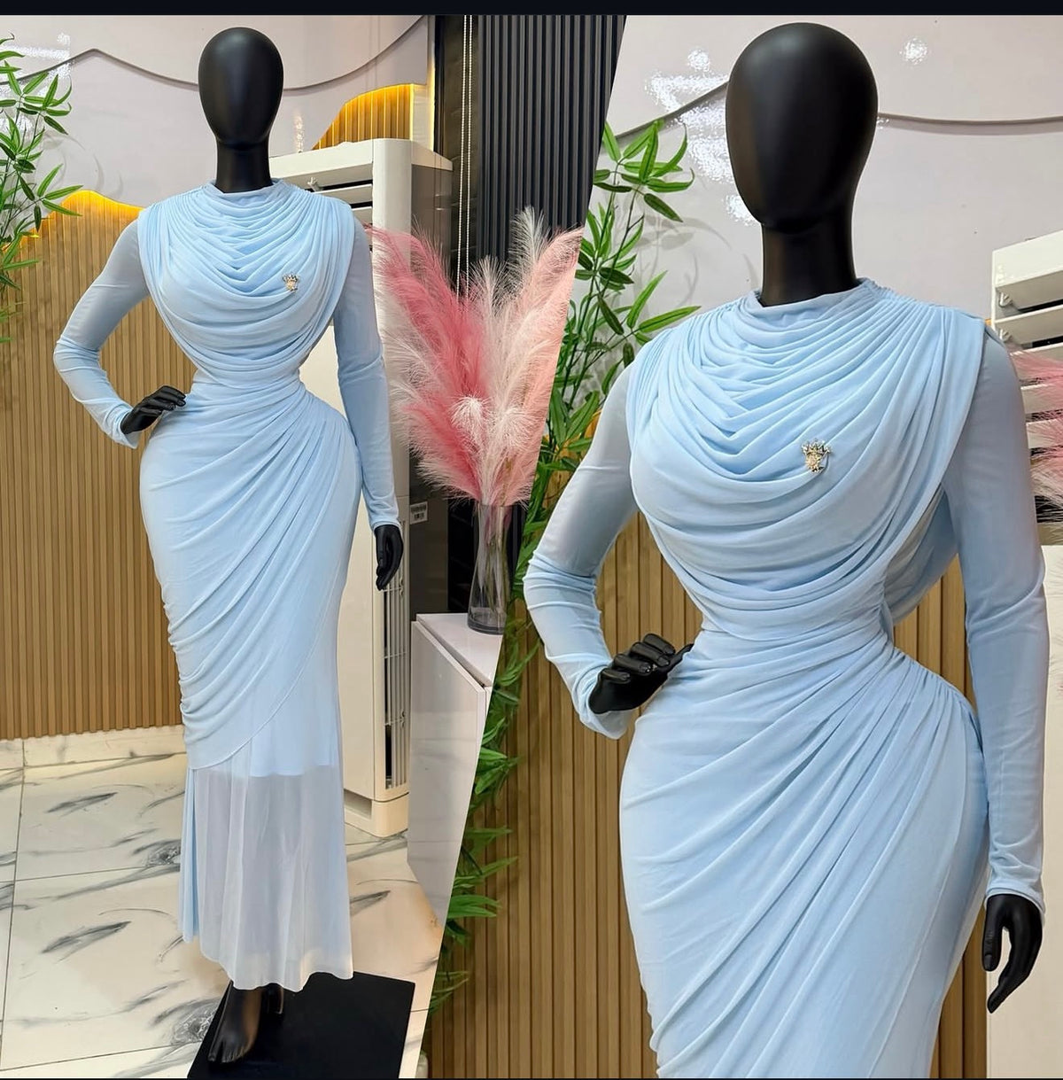 Elegant double draped maxi dress