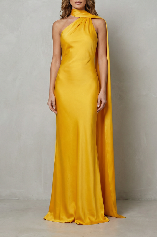 Satin one shoulder long dress