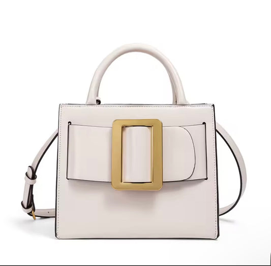 White leather handbag