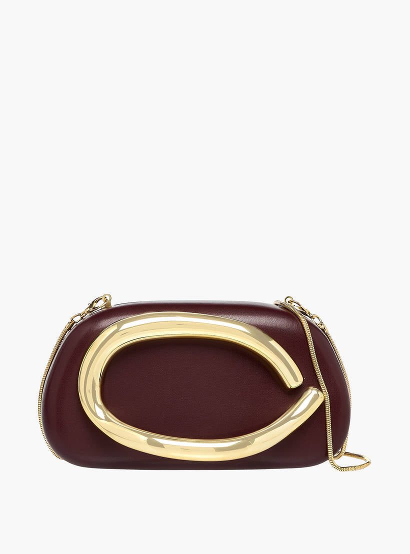 burgundy faux-leather evening clutch bag