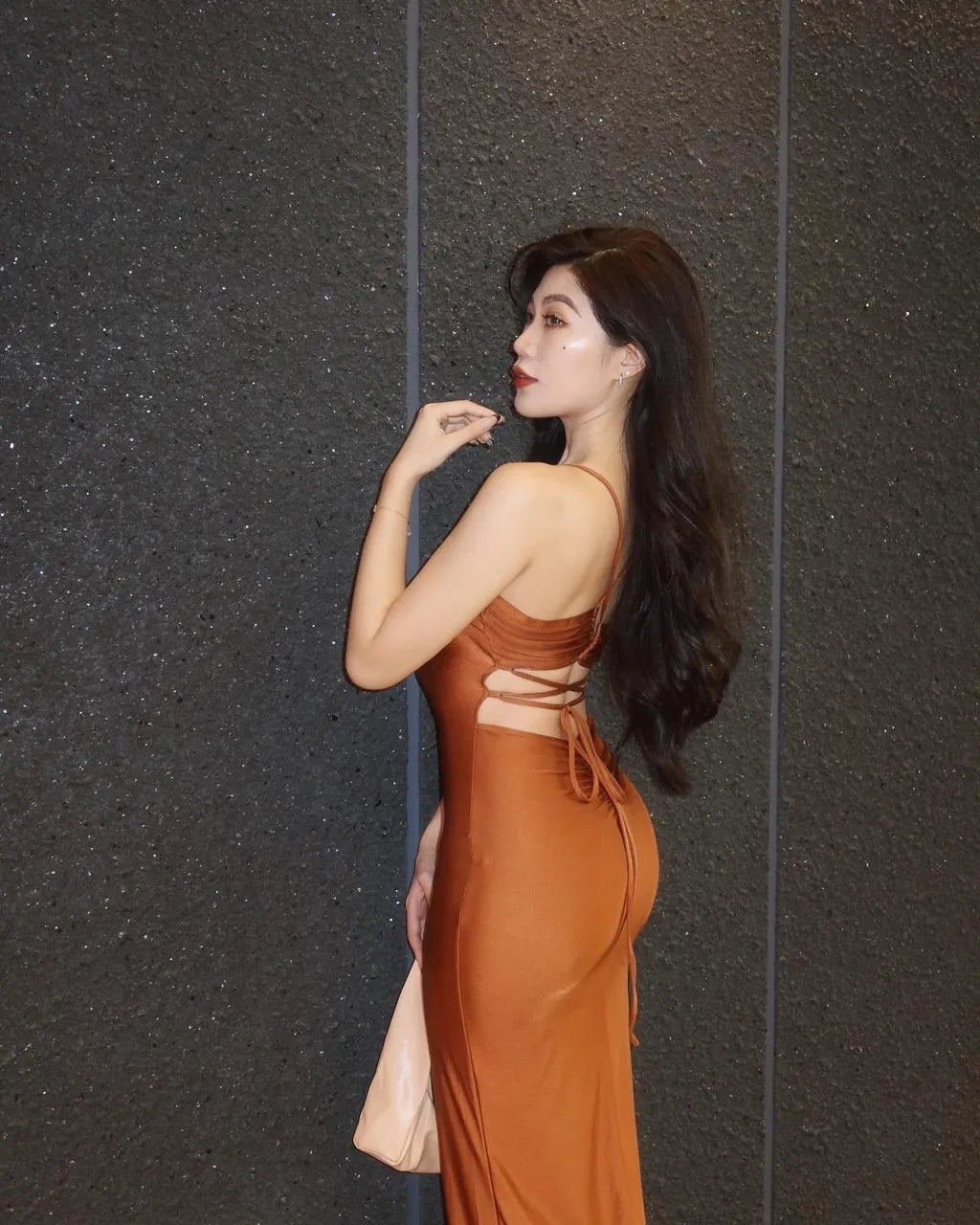 Lara bareback glossy maxi dress