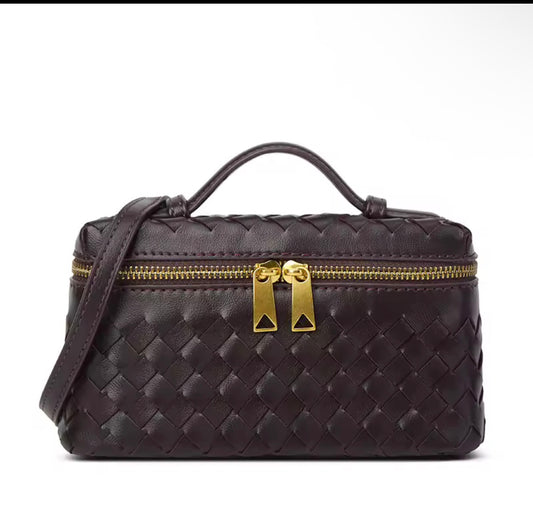 Dark brown craft woven leather hand-bag