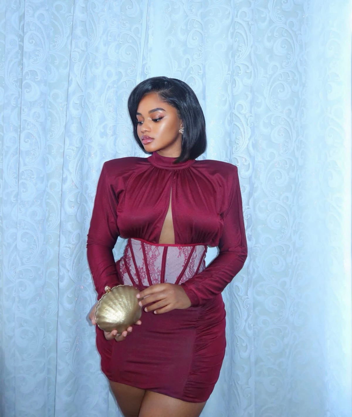 Burgundy satin mini dress