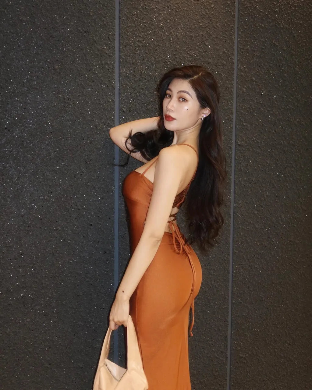 Lara bareback glossy maxi dress