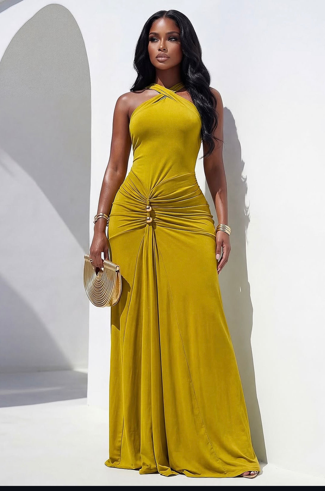 Olive green halter neck maxi dress