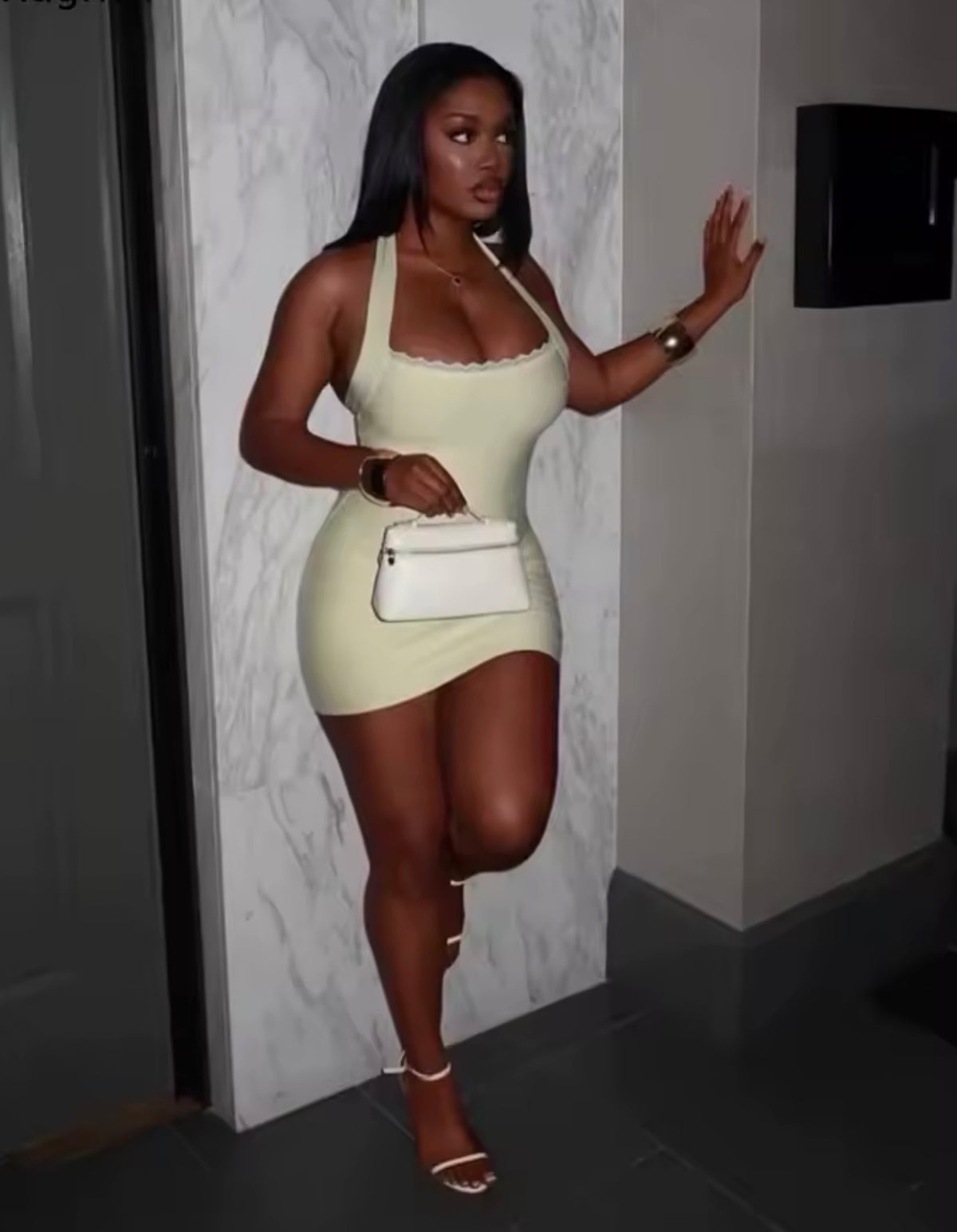 Yellow halter bodycorn dress