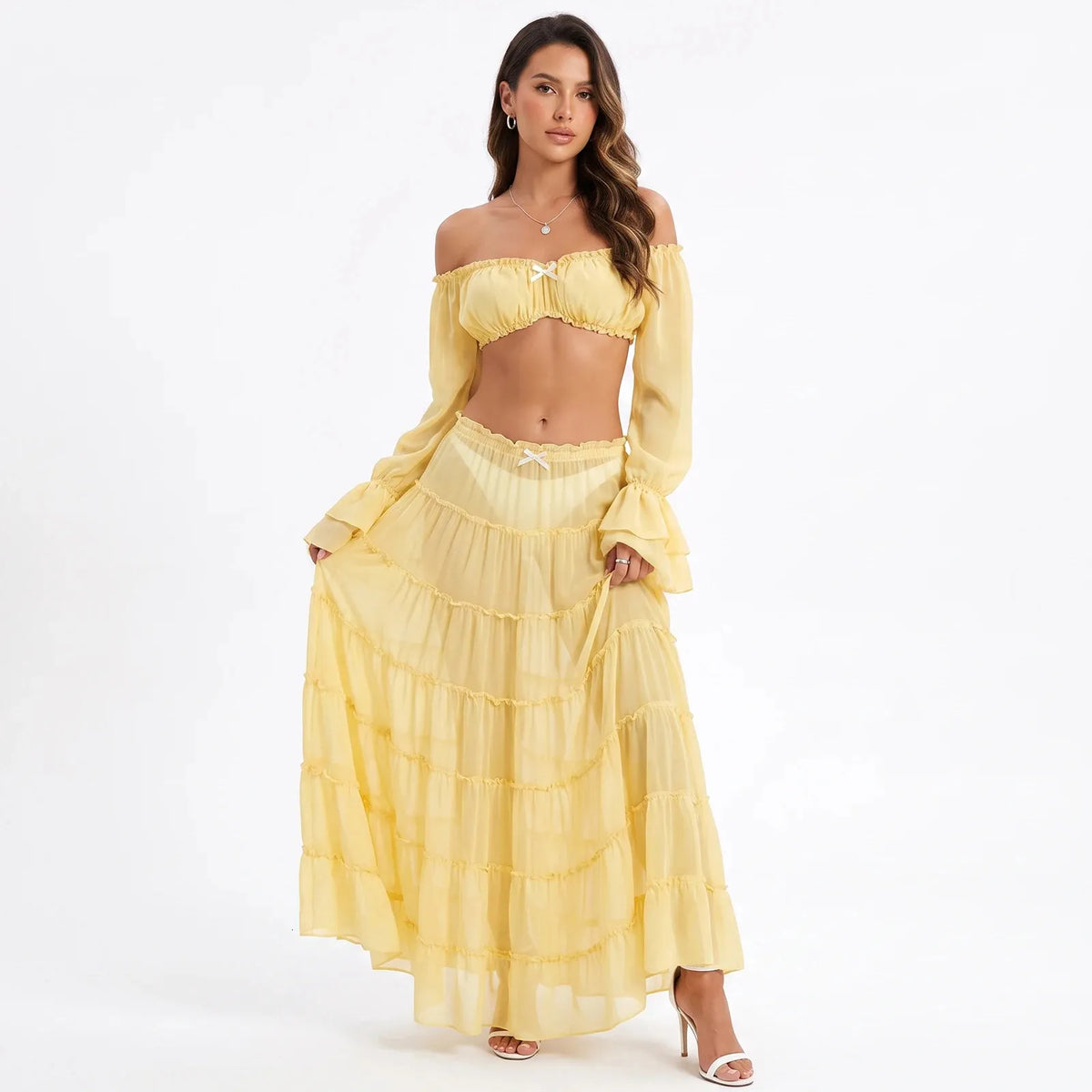 yellow off-the-shoulder two-piece