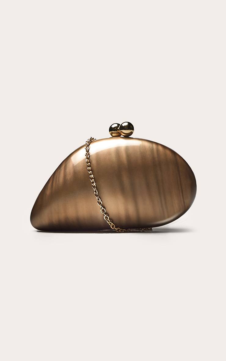 CHOCOLATE PEARL METALLIC PEBBLE HARD CLUTCH BAG