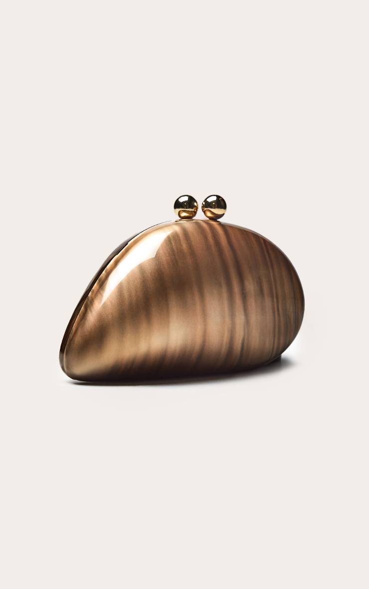 CHOCOLATE PEARL METALLIC PEBBLE HARD CLUTCH BAG