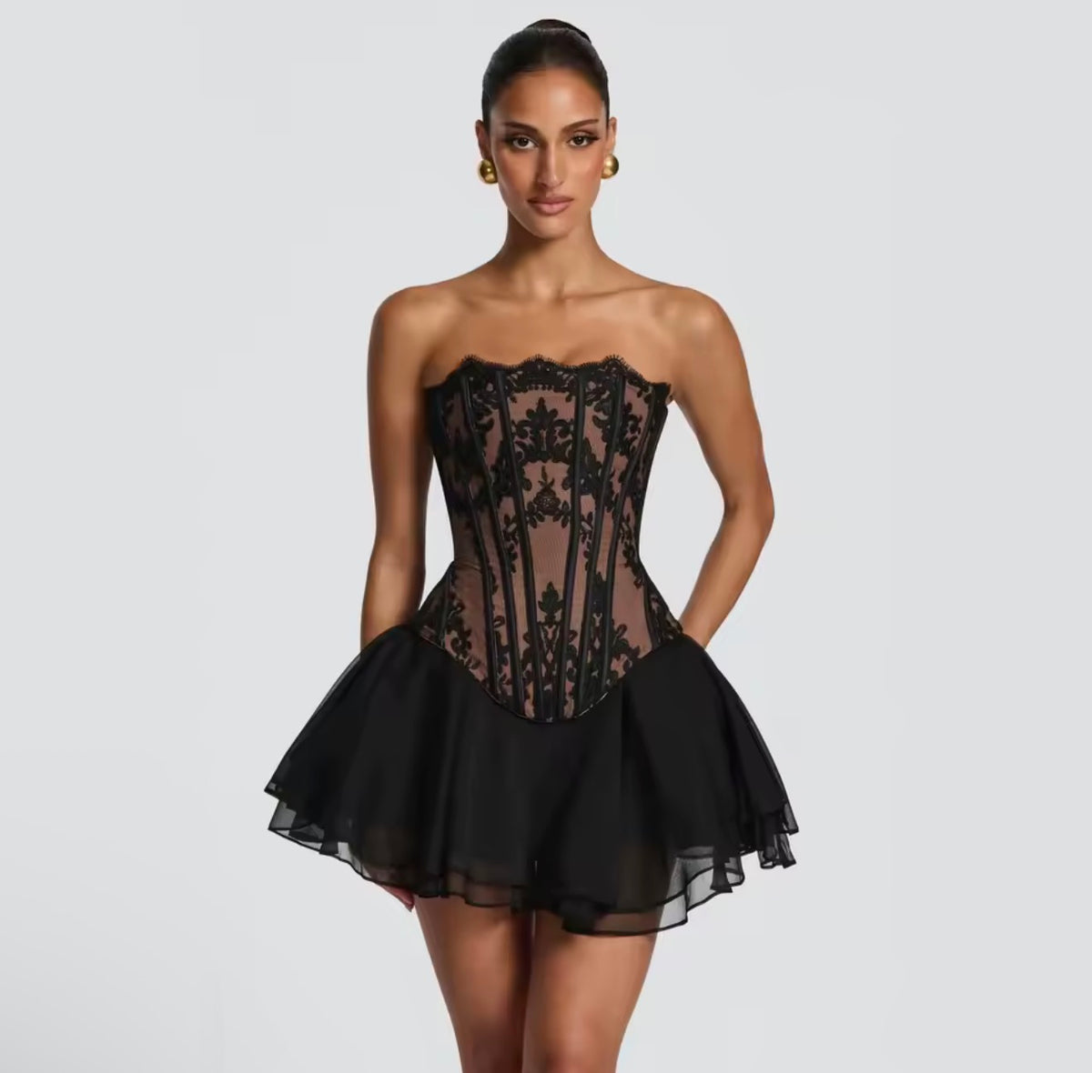 Sexy lace corset and super mini skirt