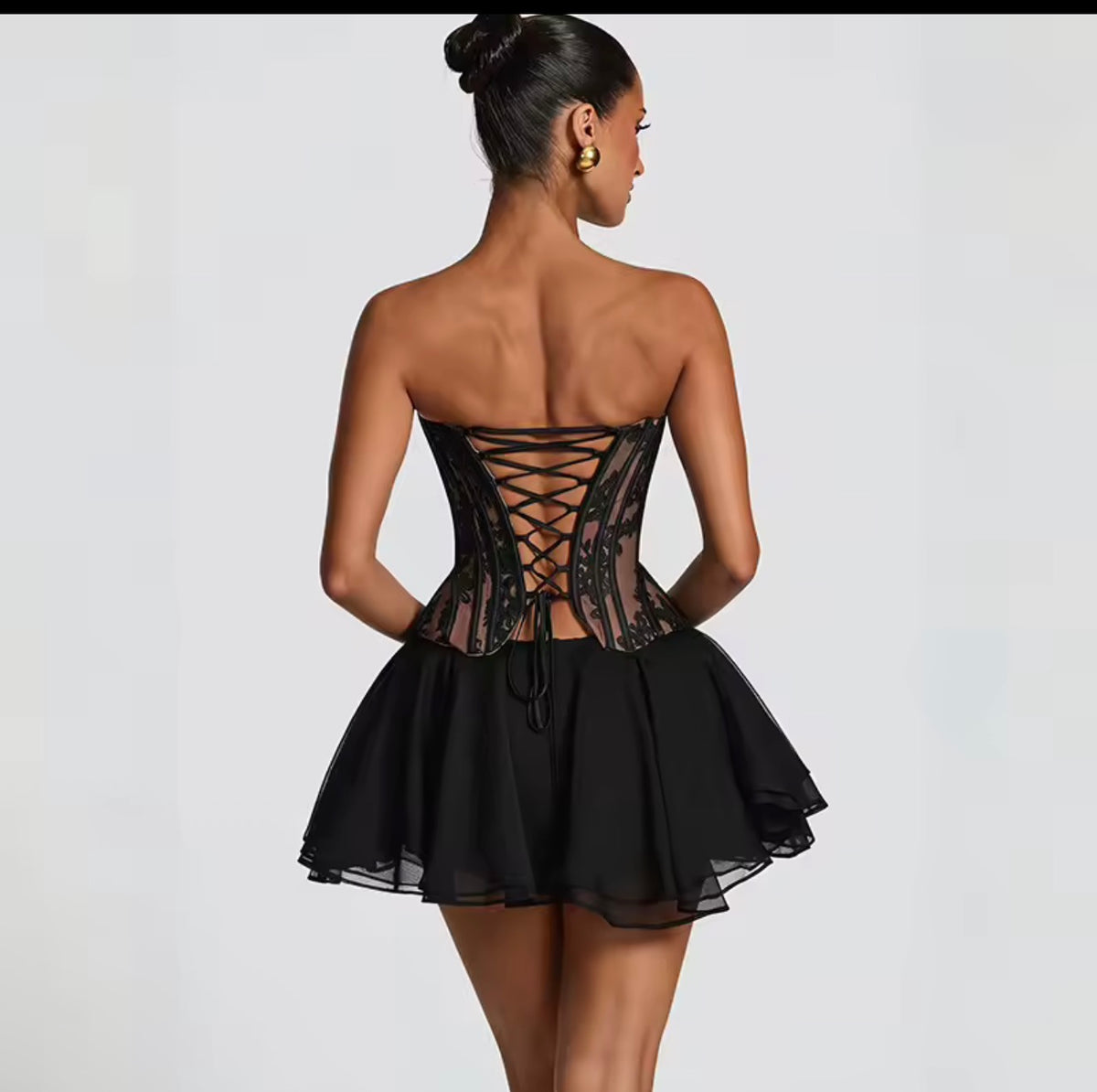Sexy lace corset and super mini skirt